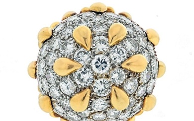 David Webb Platinum & 18K Yellow Gold Diamond Pave Dome Cocktail Ring