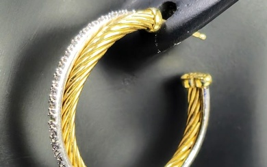 David Yurman 18K Diamond and Gold Hoop Earrings