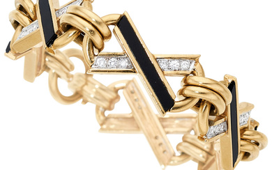 Diamond, Black Onyx, Gold Bracelet Stones: Full-cut diamonds weighing...