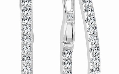 Diamond Pear Shape Hoop Earrings in 14K White Gold