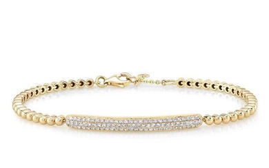 Diamond Puff Pave Curved Bar Bracelet With Beaded Links In 14k Yellow Gold