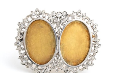 Diamond gold silver photo frame brooch, Early 20th century