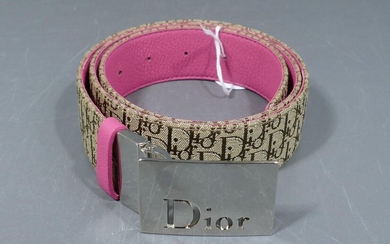 Dior monogrammed canvas and pink leather belt size 90 (new condition)