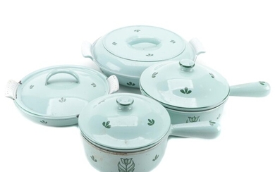 Dru of Holland Tulip Decorated Enameled Cast Iron Sauce Pans and Bakeware