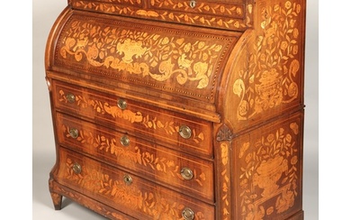 Dutch 19th century marquetry roll top chest, with three draw...