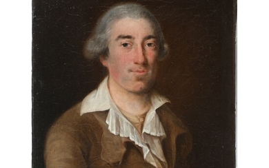 ÉCOLE FRANCAISE du XVIIIè. « Portrait d’un architecte représenté avec un compas et des plans...