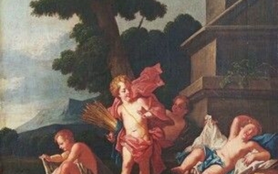ECOLE FRANCAISE du XVIIIe siècle Allégorie des saisons Quatre huiles sur toile, rentoilées. 69 x...