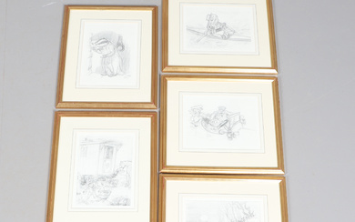ERNEST HOWARD SHEPARD. After. FIVE FRAMED PRINTS OF ORIGINAL PENCIL DRAWINGS FROM "THE WIND IN THE WILLOWS".