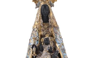 EUGENIO PATTARINO (Florence 1885 - 1971) Vierge à l'enfant noire, années 1940 Terre cuite vernissée...