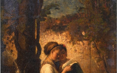 EUROPEAN SCHOOL , 19TH CENTURY, READING A LETTER, Oil on canvas, 16 3/4 x 10 in. (42.5 x 25.4 cm.), Frame: 22 1/2 x 15 1/2 in. (57.2 x 39.4 cm.)