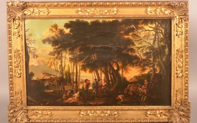 Early 19th C. Europe Camping Scene Oil on Canvas.