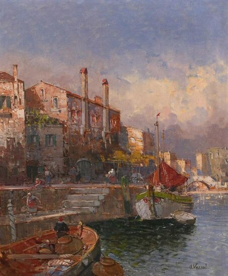 Early 20th century, a view of barges at a continental