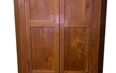 Early Cherry Kentucky Blind Door Corner Cupboard w/ Unusual Molding Under the Crown and Fluted Sides