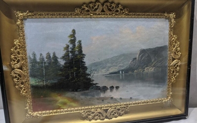 Early Landscape Pastel Painting in Ornate Frame under
