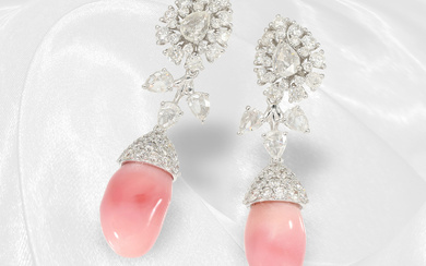 Earrings: extremely valuable earrings with large "Conch" natural pearls of together 12.5ct