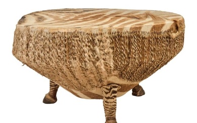 East African Circular Drum Table w Zebra Skin Top
