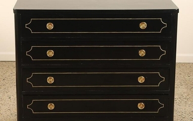 Ebonized and brass inlay dresser C 1950. Ht: 34.5" Wd: 40.75" Dpth: 17.25"