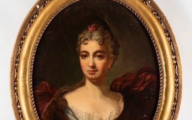Ecole française 18ème siècle Portrait de femme Huile sur toile à vue ovale , 68...