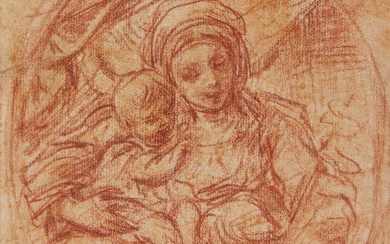 École italienne du XVIIème siècle Vierge à l'Enfant Sanguine Haut. : 15,8 ; Larg. :...