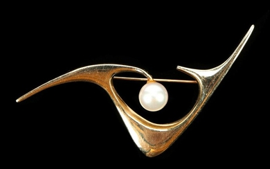 Ed Weiner Mid Century 14k Gold Pin with Pearl