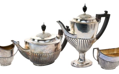Edwardian Silver teapot, coffee pot, milk jug and sugar bowl
