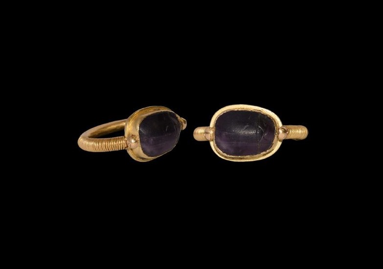 Egyptian Amethyst Scarab in Gold Ring