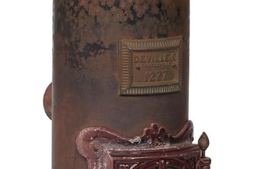 Enameled Cast Iron Room Heater, early 20th c., France, #1277, by Deville, the finialed pierced