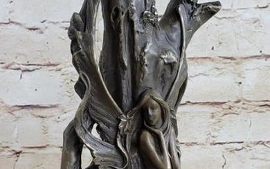 Enchanting Fairy Maiden Original Bronze Art Sculpture Vase on Marble Base - 14.5" x 7"