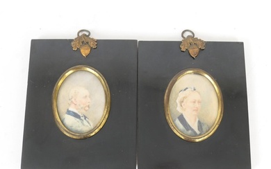 English School (mid 19th Century), Pair of portrait miniatur...