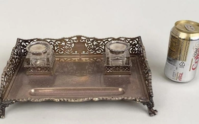 English Sterling Silver Footed/Galleried Inkstand