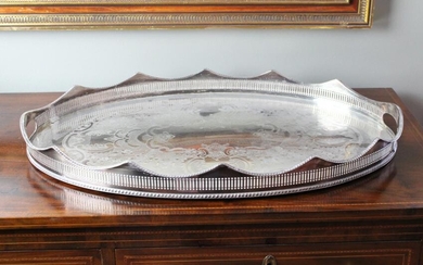 Engraved Silver Plate Tray with Pierced Gallery