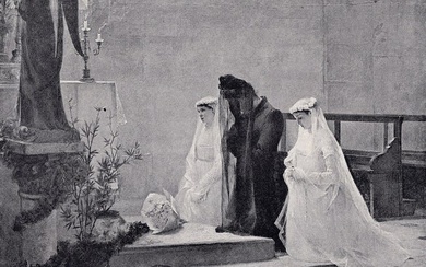 Ernest Emile Lemenorel 1800s Antique Print The Widow's Prayer SIGNED Framed