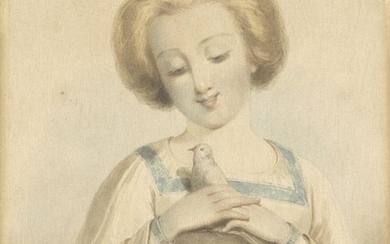 Ernest Joseph Angelon Girard, French 1813-1898- Study of aÃ‚ medieval princessÃ‚ holding a dove; pencil and watercolour heightened with white on paper, signed 'Ernest Girard' (lower left), 22 x 17.2 cm. Provenance: Private Collection, UK.