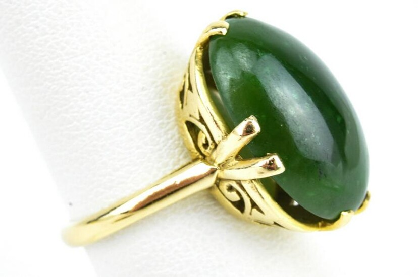 Estate 14K Yellow Gold and Jade Cocktail Ring