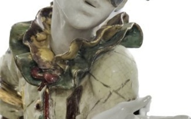 Eugenio Pattarino (Italian 1885-1971) Large Porcelain Statue of Harlequin 26.5" tall