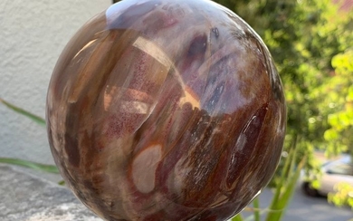 Exceptional Quartz Hand Polished Petrified Wood Sphere - 11.69×11.69×36.7 cm - 2200 g