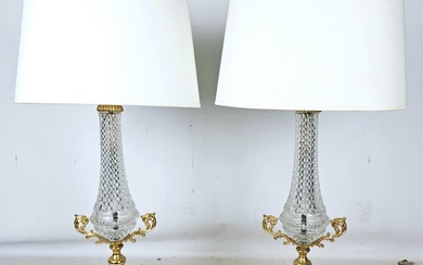 Exceptional pair of crystal gold-plated mood lamps Approx. 1960 - Desk lamp (2) - Gilt, Glass, Textiles