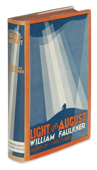 FAULKNER, WILLIAM. Light in August. 8vo, publisher's textured beige cloth, stamped in blue...