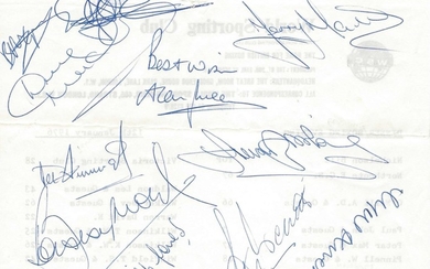 FOOTBALL: An oblong 8vo sheet of stationery individually signed to the verso by nine footballers, al...