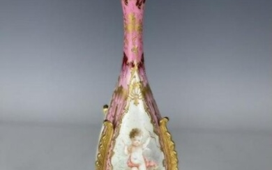 FRENCH CHAMPLEVE ENAMEL AND SEVRES VASE