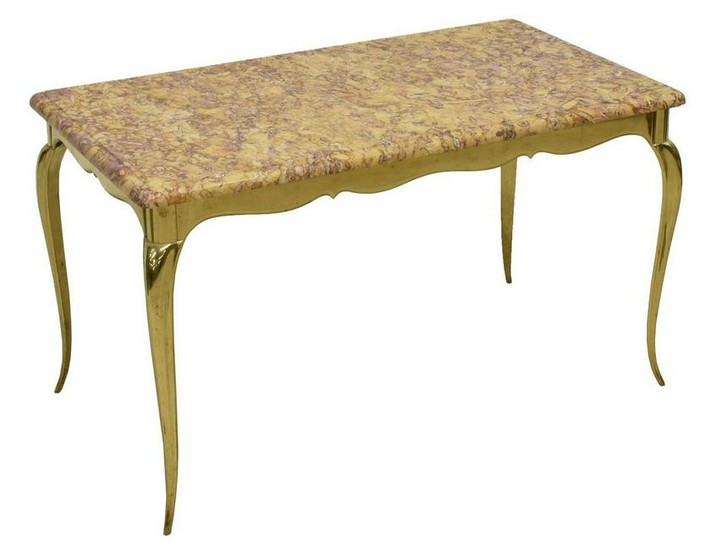 FRENCH MARBLE-TOP BRASS COFFEE TABLE