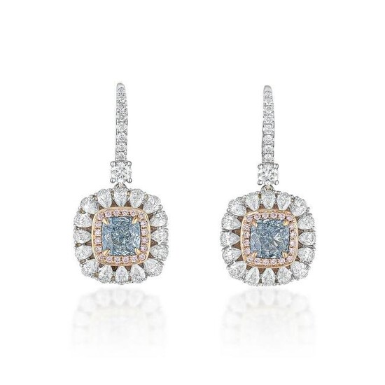 Fancy Colored Diamond and Diamond Drop Earrings