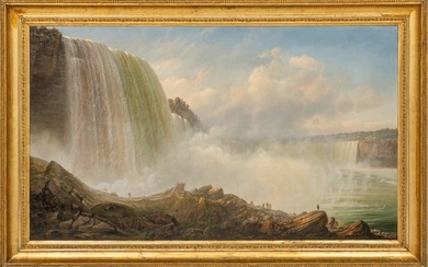 Ferdinand Richardt (American, 1819-1895) Oil on Canvas Ca. 1865, "View of Niagara Falls", H 36.5" W