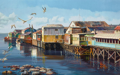 Filastro Mottola (1915-2008) Fisherman's Wharf, Monterey, California 24 x 48...