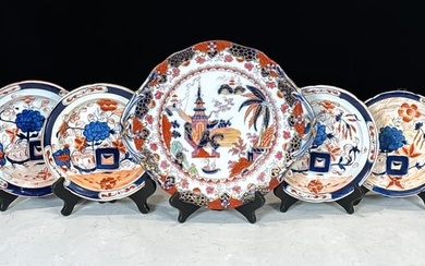 Five English Imari Ironstone Plates
