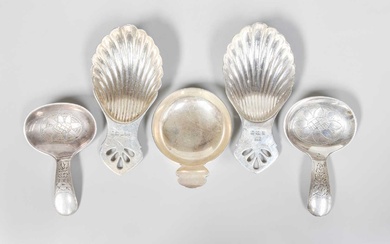 Five Various Silver Caddy-Spoons, two by Bishton's Ltd., Birmingham, one...