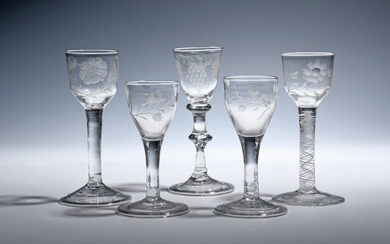 Five small wine glasses c.1730-50