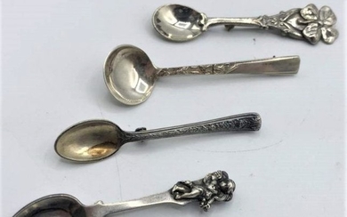 Four [4] Assorted Sterling Silver Spoon Brooches