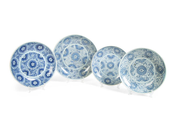 Four Chinese Blue and White Ceramic Shallow Bowls