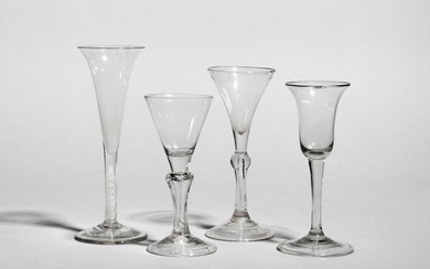 Four Continental wine glasses, 18th century, one with...